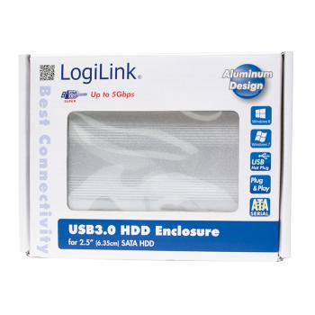 Preview: Geh Ext 6,4cm SATA=>USB3.0 Logilink silber