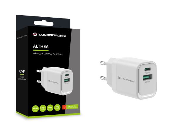 Netzteil Conceptronic 2-Port USB-A/USB-C 33W PD3.0 Weiß