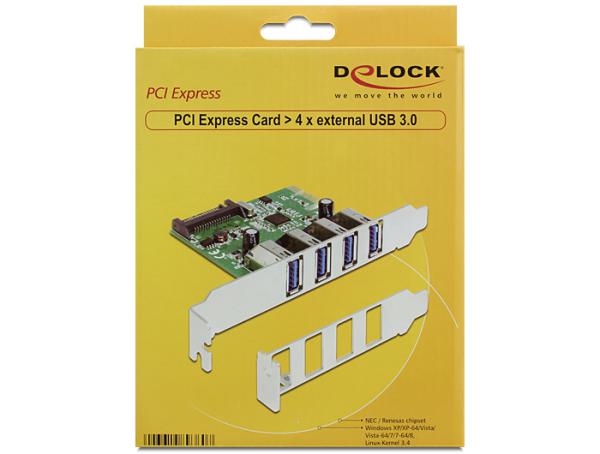 I/O PCIe -> 4x USB3.0 ext + LowProfile Card Delock