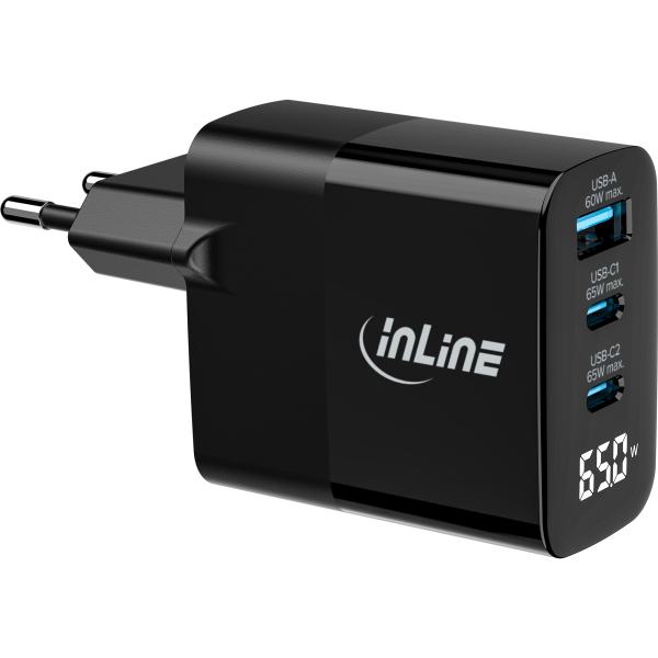 Netzteil USB-C InLine®  x2+1xUSBA USB PD 65W Display